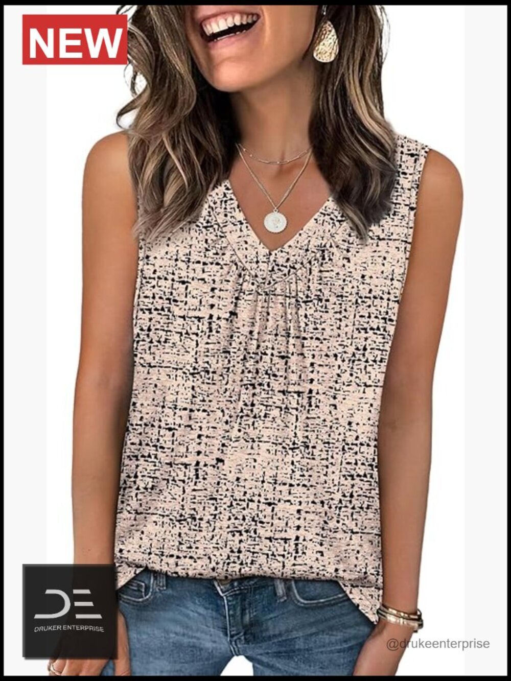 Loose Fit V Neck Sleeveless Tank Top Curved Hem Women's Summer Tee